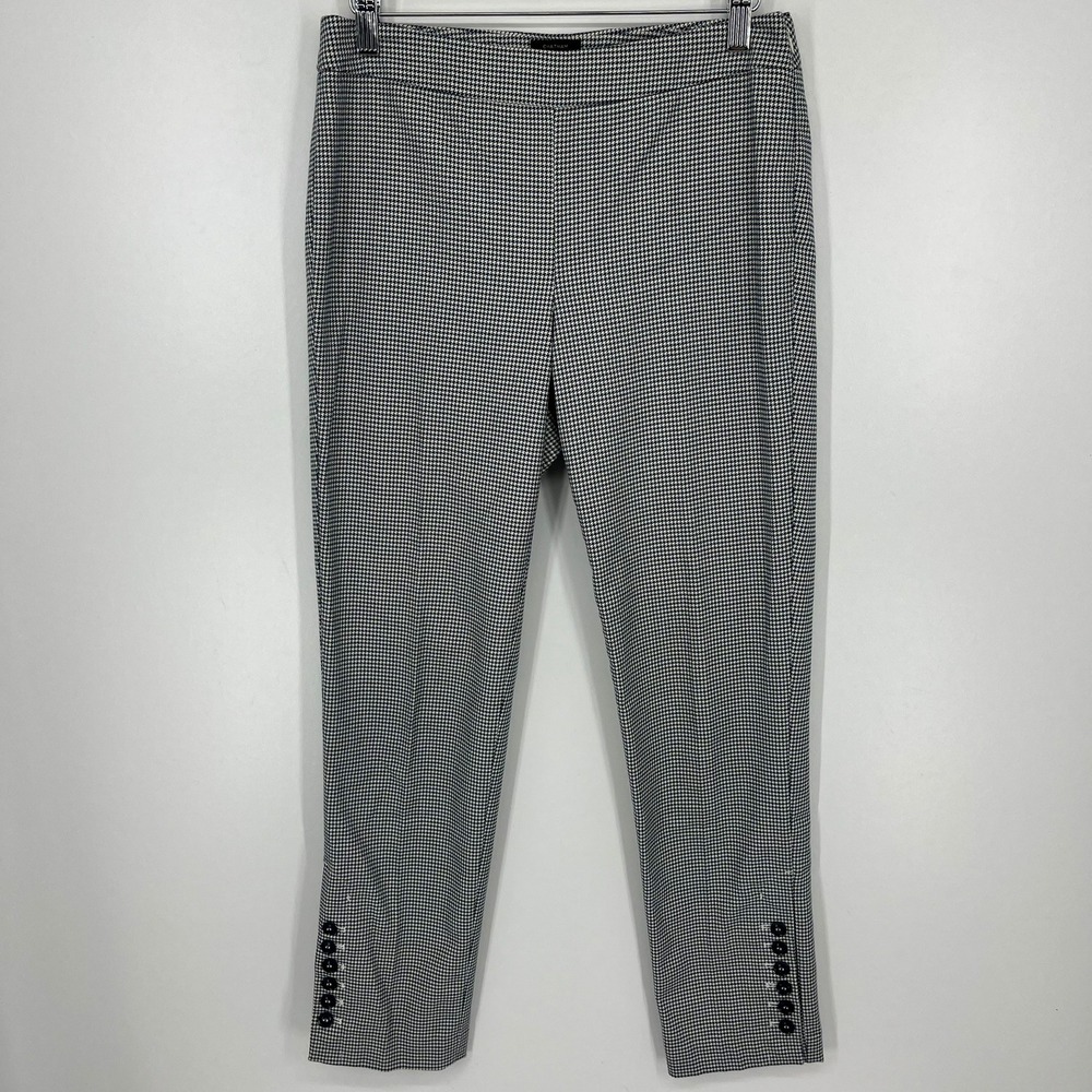 Talbots Chatham Ankle Pants Navy White Houndstooth‎ Button Hem Womens 2 Side Zip